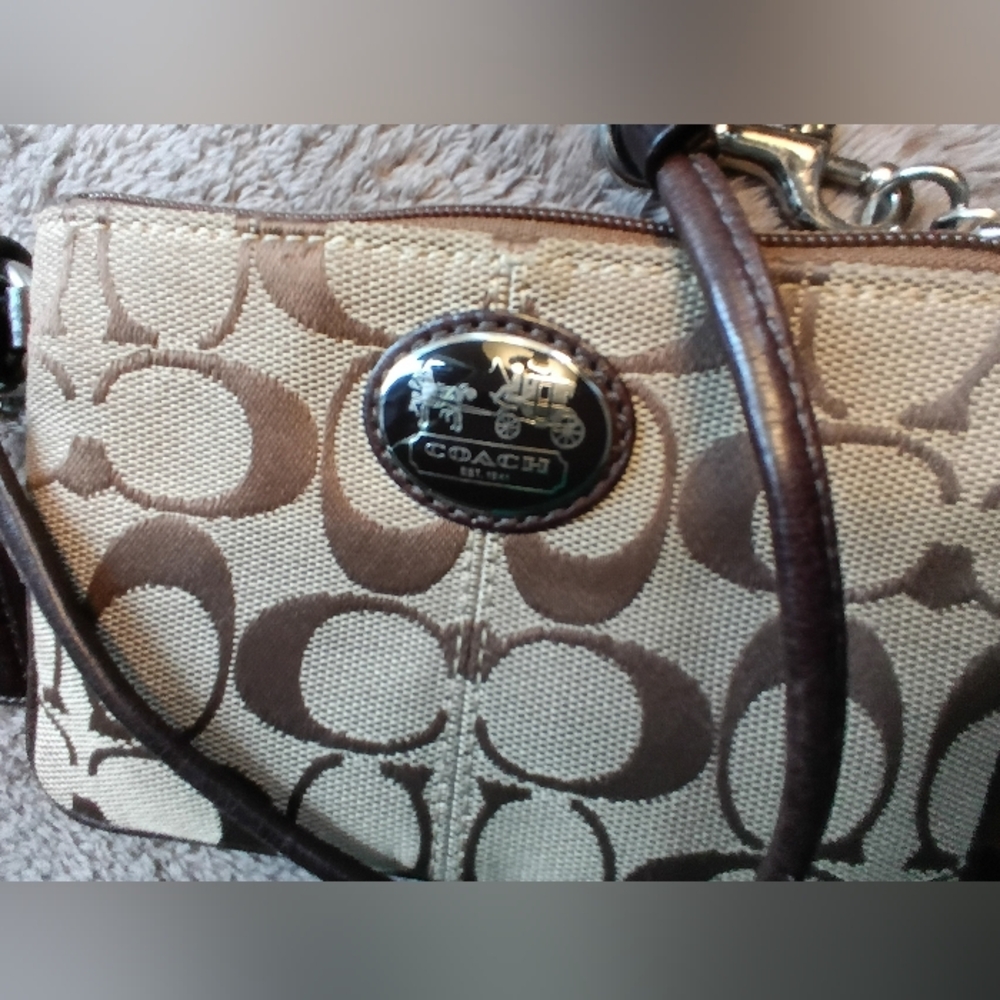 Coach Tan and Brown Signature Wristlet - Picture 7 of 11